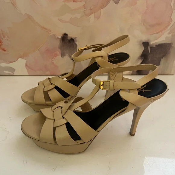 YSL Saint Laurent “Tribute Leather Platform Sandals” - Picture 3 of 10